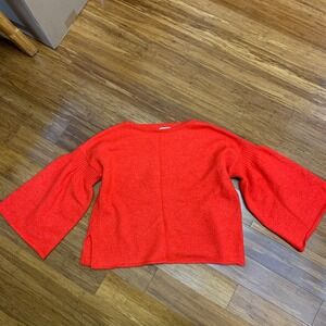 Lou & Grey Red Sweater Womens Size Medium Bell Sleeve Knit Pullover‎ Wool Blend